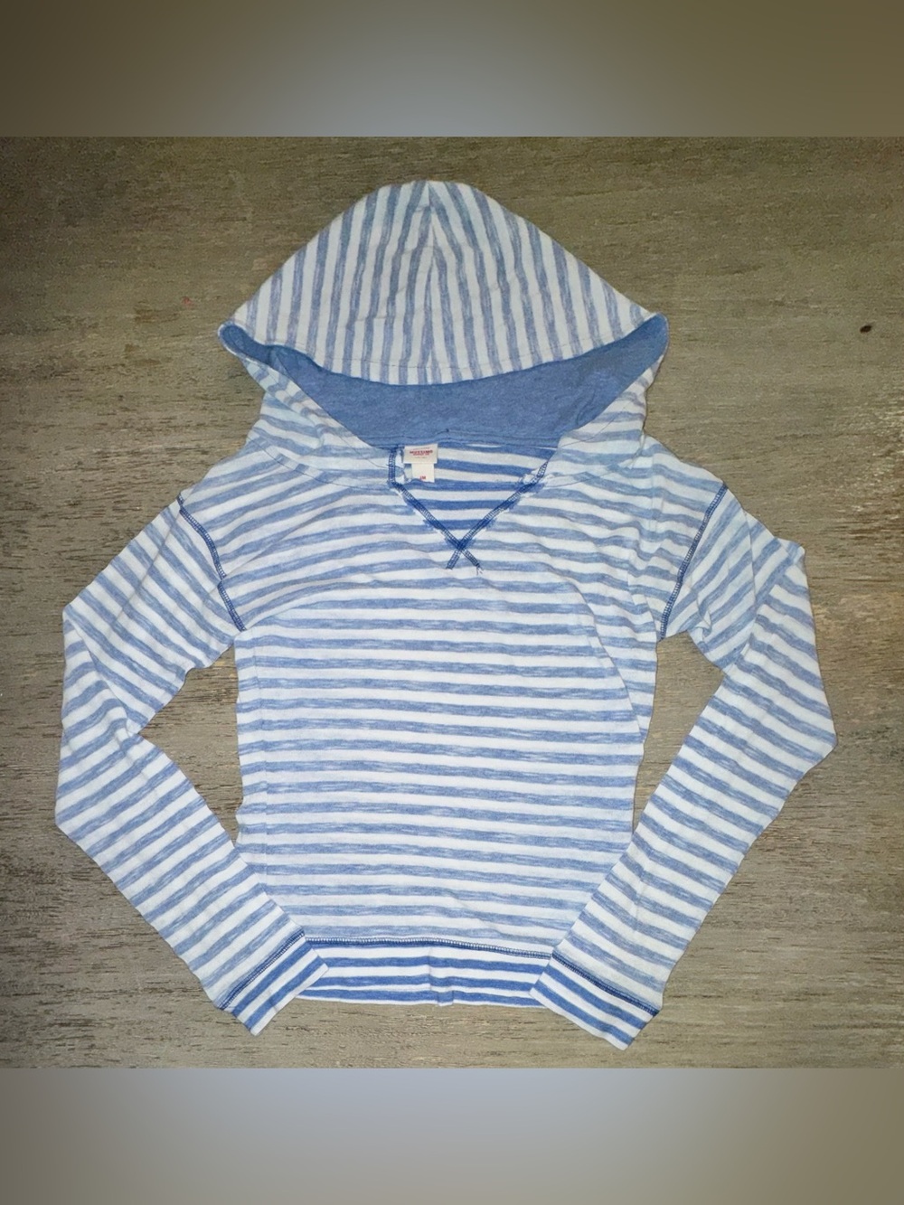 Mossimo Supply Co. Light Blue & White Striped Kids Hooded Sweatshirt